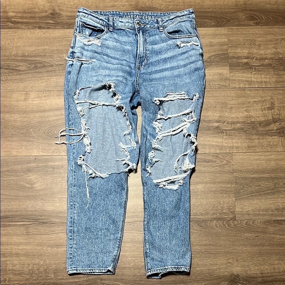 American Eagle Outfitters Blue Relaxed Jeans with Distressed Details